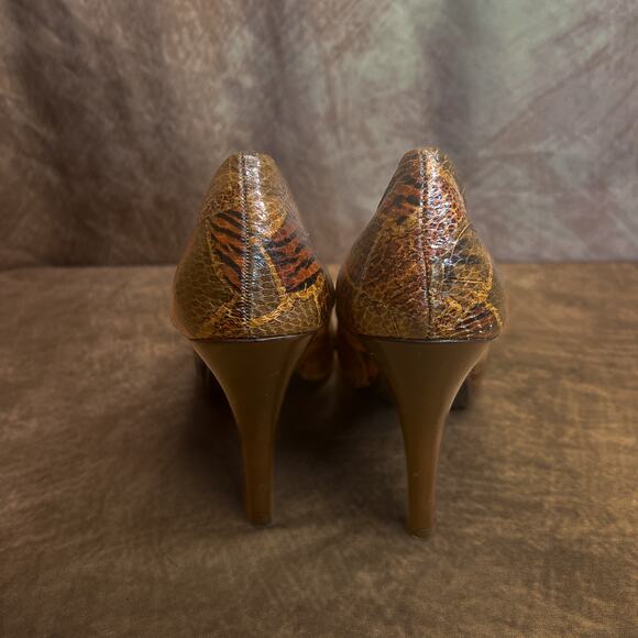 Candie's Stanton Print Patchwork Animal Print Pumps Open Toe High Heel Size 9.5 - Picture 8 of 11